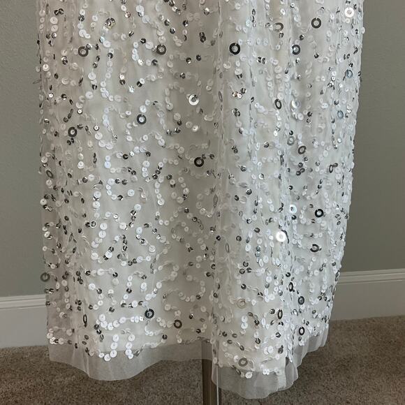 Adrianna Papell Sequined Sleeveless V-Neck Sheath Cocktail Dress White Size 6 - Picture 10 of 13
